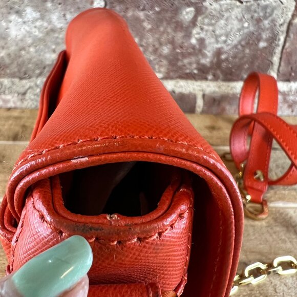 Tory Burch 'Robinson' Tangerine Orange Leather Crossbody w/ Gold Hardware Chain - Picture 7 of 13